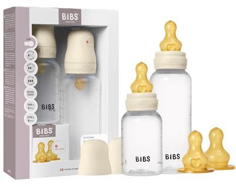BIBS Babyflasche Grow & Flow Startersatz. Sauger aus Naturkautschuk - Babyflaschenset. Anti-Kolik. BPA-frei. Langsamem/Mittlerem/Schneller Fluss. Geeignet für Neugeborene ab 0 Jahren - Ivory