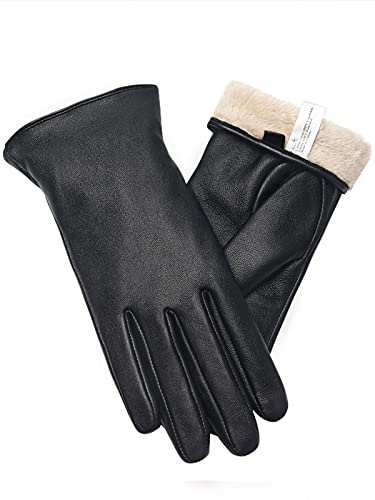 vislivin Vollhand Touchscreen-Handschuhe für Damen Leder Handschuhe Warmer Winter SMS Autofahren Handschuh