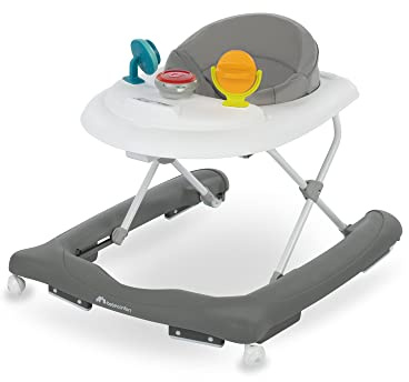 Bebeconfort Explorer Lauflernhilfe, 0–12 kg, Grey Mist | Abnehmbares Musik-Aktivitätstablett, 6–18 Monate, 3 Höhen, 12 Melodien, Einfach Faltbar, Gepolsterter Sitz