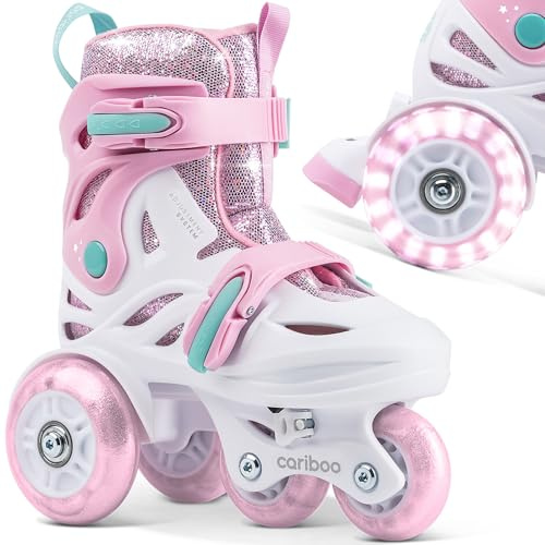 Cariboo Rollschuhe Für Kinder Inliner Für Anfänger Verstellbar 2 Größen Mit Lernlaufräder Glitzerdesign Kinder-Inlineskates Mädchen Ballerina