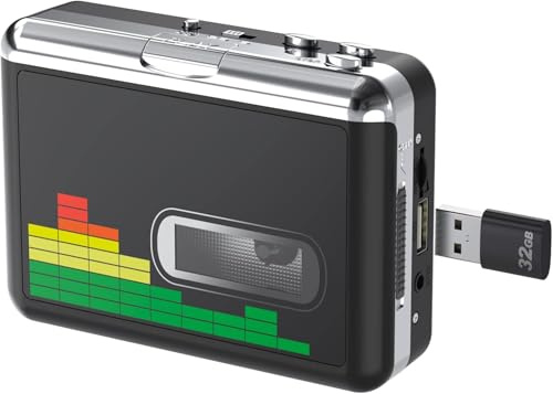 Retro Kassettenspieler MP3 USB Konverter, Tragbarer Kassettendigitalisierer mit 3,5-mm-Kopfhöreranschluss, Automatischer Rücklauf - Kein PC Erforderlich