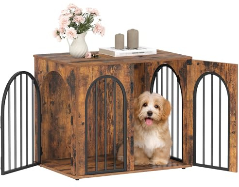 Hzuaneri Hundekäfig Möbel, 68cm Hundebox für Zuhause, 3 Türen, Bogentür, Moderne Hundebox Indoor für Hunde, Beistelltisch, Hundekäfig Hochbelastbar, 68 x 49 x 56 cm, Vintagebraun DFC85501B