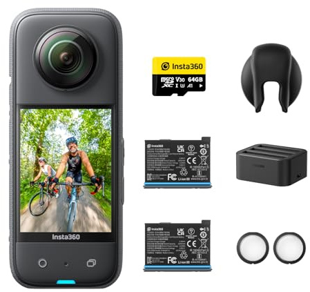 Insta360 X3 Ausdauer-Bundle - wasserdichte 360°-Actionkamera mit 1/2-Sensor, 5,7K 360°, 72MP 360°-Fotos, Stabilisierung, 2,29-Touchscreen, Vibrationsfeedback, KI-Bearbeitung, Live-Streaming