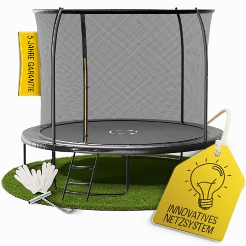FRIEDO Trampolin Outdoor 305 cm mit einklappbaren Stangen I Sicher & wetterfest I Nach EN71-14 Geprüft I Innenliegendes Netz, rostfrei & dick gepolstert