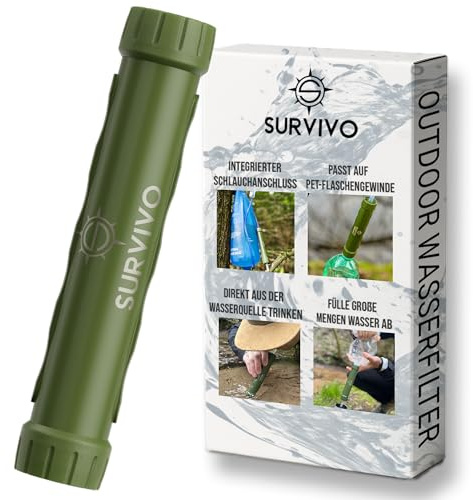 SURVIVO® Wasserfilter Outdoor Flasche [660ml] Trinkflasche aus Edelstahl mit entnehmbarem Filter, 4000l Filterkapazität, Camping, Wandern, Survival, Reisen – sicherste Ergänzung zur Outdoor Ausrüstung
