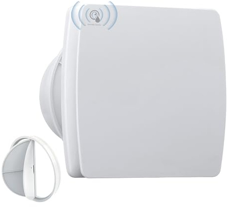 Hose Vary Badlüfter mit Feuchtigkeitssensor 150mm, Leise Badlüfter Fensterventilator Abluft Wandventilator mit Ruckstauklappe, Fenstermontagering, Temperatur-Feuchtesensor für Küche WC, Bad