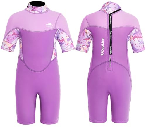 Gogokids Shorty Neoprenanzug Kinder, 2,5mm Neoprenanzüge Rückenreißverschluss Kleinkinder Kurze Nassanzüge Komfort & Wärme, UV Neopren für Schwimmen, Schnorcheln und Surfen, Alter 2-8 Jung Mädchen
