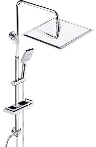 JOHO Edelstahl Duschsystem ohne Armatur, Regendusche Duschset Wassersparend mit Kopfbrause 30x30 cm und Ablage Chrom