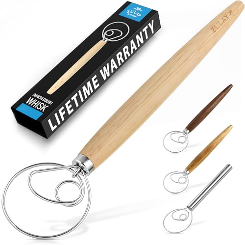 Zulay Dänischer Schneebesen, 33cm Große Teigrührer, Edelstahl & Holz, dänischer Schneebesen - holländischer Stil Teigbesen für Brot, Teig, Kuchen, Gebäck, Danish Whisk, 3-Schlaufen-Manueller Teigbesen