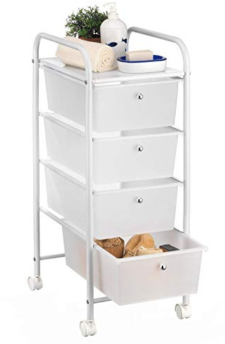 IDIMEX Badregal Rollwagen Rollcontainer GINA, mit 4 transparenten Schubladen und Metallgestell in weiß