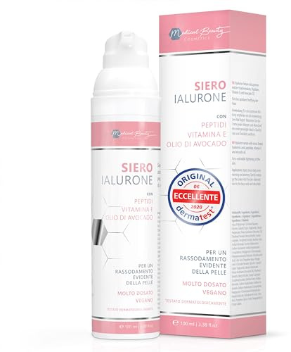 Hyaluron Serum hochdosiert 100ml - mit Anti Aging Booster Avocado-Ol, Peptiden und Vitamin E - vegane Anti-Falten Gesichtscreme für Augen, Hals und Dekollete mit quervernetzter Hyaluronsäure
