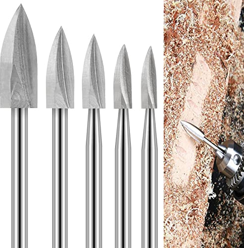 Holzschnitzwerkzeug, 5 Stück HSS Gravierwerkzeug, Holz Fräser Set für Dremel Rotationswerkzeuge Zubehör mit 3mm Schaft für Holz Schnitzen, Bohren