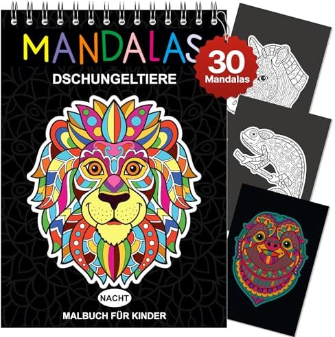Finoly Mandala Malbuch Kinder 3–12 Jahre Enstpannung und | Stressabbau | Mandala Malbuch Tiere | Tier Mandala Kinder A4 Format | Mandalas für Kinder Premium Papier
