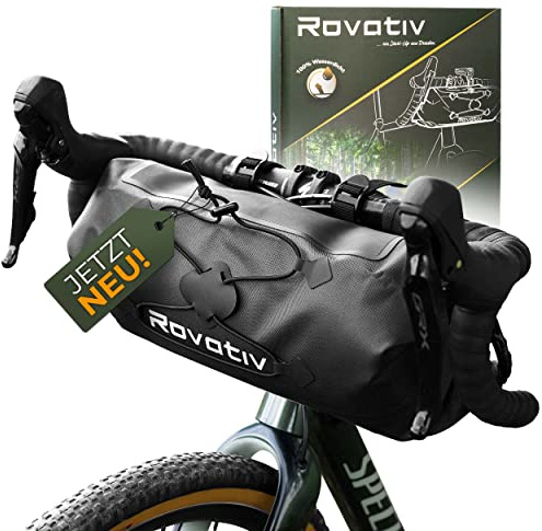 Rovativ® Bikepacking Lenkertasche [9,5 Liter] 100% Wasserdicht - Lenkerrolle - extra Fester Halt - Robustes TPU-Gewebe - für Gravelbike, Rennrad, MTB