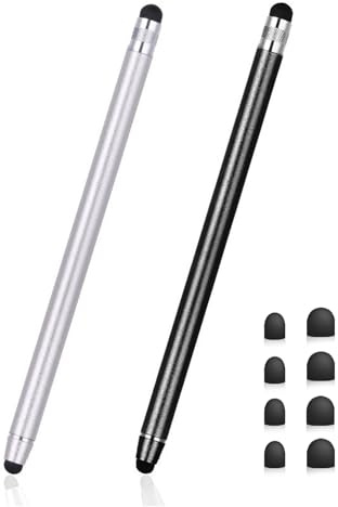 Tablet Stift, 2er Pack Touchscreen Stift 2 in 1 Gummi Stylus Touch Pen für alle Handys/Tablets usw (Schwarz+Silber)