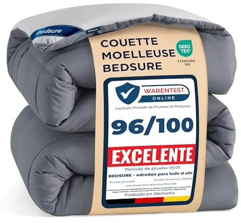 BEDSURE Bettdecke Ohne Bezug 135x200 - Bettdecke 135x200 für Allergiker, Warm & Gemütlich Ganzjahresdecke 300GSM Füllung, Waschbare Duvet für 4 Jahreszeiten, Grau/Hellgrau