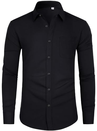 J.VER Schwarzes Hemd Casual Business Stretch Comfort Fit Freizeit Langarmhemd Männer Hemden Bügelleichtes für Abende und Konzerte,Schwarz,L
