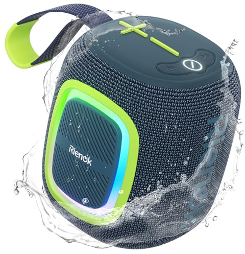 RIENOK Bluetooth Lautsprecher Klein mit Licht FM Radio Bluetooth 5.3 Musikbox Kabellos Bass Box mit 15 Stunden Spielzeit Stereo Tragbar Wasserdicht TF Karte USB Stick Teal