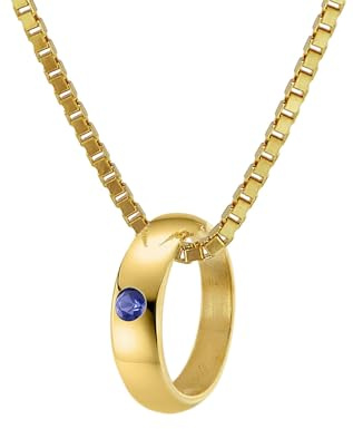 trendor Taufring mit Saphir Gold 585 an goldplattierter Kette 40/38 cm | zauberhafter Taufschmuck für Mädchen, Jungen oder Mütter, Geschenkidee zur Taufe