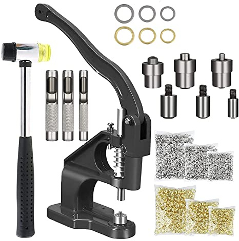Profi Ösenzange Ahle Set, Ösenpresse Ösenstanze Nietenpresse Druckknopfpresse Handpresse Set, Ösenstanzer mit 1500 Ösen (Innen-Ø 6mm,10mm,12mm), Ideale Ösenzange für Stoffe, Planen und Sonnensegeln