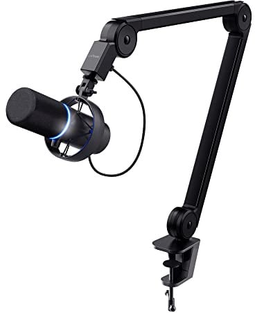 GXTrust Onyx Professionelles Mikrofon mit Arm, Nierencharakteristik | Popfilter, USB, LED, für Aufnahme Streaming Podcast Broadcasting, Schwarz