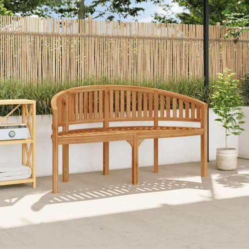 Mokuyary Bananenbank 151 cm Massivholz Teak Gartenbank Wetterfest Sitzbank für Park, Garten und Terrasse
