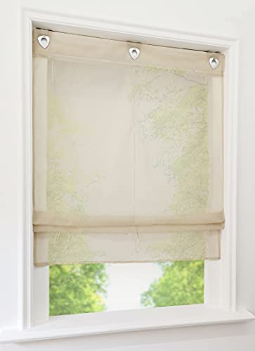 1er-Pack Raffrollo mit U-Haken Weiß Transparent Voile Ösenrollo Vorhang (BxH 60x130cm, Sand)