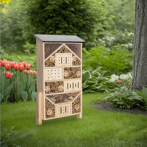 Navaris Insektenhotel groß wetterfest XXL - Mit Metall-Dach - Bienenhotel - Hummelhaus - Schmetterlingshaus - Wildbienenhotel - Insektenhotel wetterfest -Perfekt für den Garten