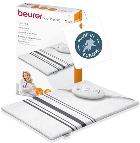 Beurer HK 25 Heizkissen, kuscheliges Wärmekissen mit 3 Temperaturstufen, Abschaltautomatik und Sicherheitssystem, made in Europe, maschinenwaschbar, 40 x 30 cm, weiß-grau