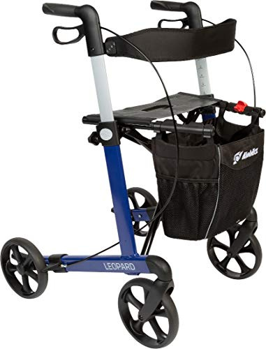 FabaCare Rollator Leopard mit Einhandbremse links rechts, Leichtgewichtrollator, faltbar, mit Vollausstattung, bis 150 kg (Blau)