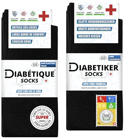 SOXCO 10 Paar Diabetikersocken für Herren, Wadenlänge, Schwarz, Ohne Kompressionsgummi Diabetikersocken