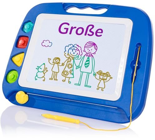 SGILE Große Magnetische Maltafel Zaubertafel Kinder, Magnet Magnettafel mit 4 Stempeln, Kreatives Spielzeug ab 2 Jahren, Geschenk für Jungen & Mädchen 1 2 3 4 Jahre, 42 x 32 cm, Blau