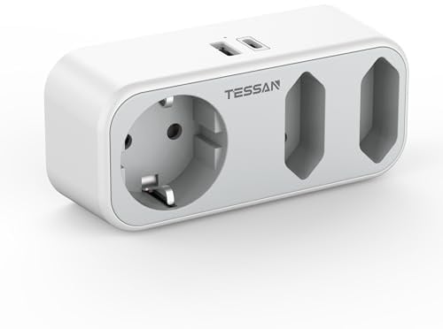 TESSAN Mehrfachstecker mit USB, Doppelstecker für Steckdose, Doppelsteckdose für Steckdose, 3 Fach Steckdosenadapter mit 2 USB 3600W, Mehrfachsteckdose Ladegerät Kompatibel mit Phone, Grau