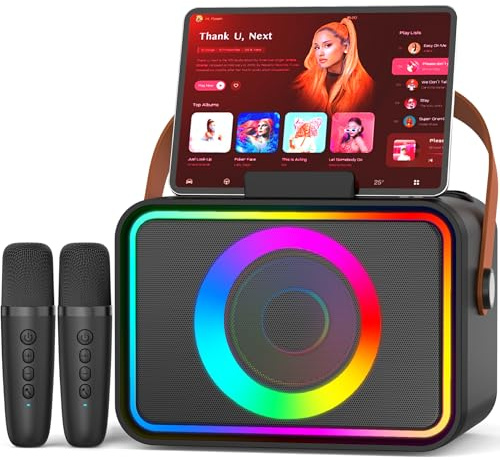 [2026] Karaoke Maschine 2 Mikrofonen: Karaoke Anlage mit 2 Karaoke Mikrofonen - Tragbare Bluetooth Karaoke Box Lautsprecher für Erwachsene Kinder Geschenk für Geburtstag PA Subwoofer Lautsprecher
