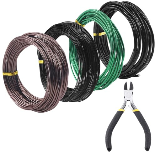 Swpeet 5Pcs 4 Größen 1/1.5/2/3 mm Bonsai Training Draht 164 Füße Total mit Drahtschneider, Aluminium Draht Bonsai Werkzeug Kit, Bonsai Zubehör für Bonsai Bäume Indoor Garten DIY Werkzeuge