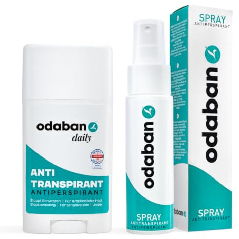 odaban® Set – Antitranspirant Spray & Deo Stick – wirksamer Schutz gegen starkes Schwitzen – ideal für Achseln, Hände & Kopf – langanhaltend, hautfreundlich & für Männer und Frauen geeignet