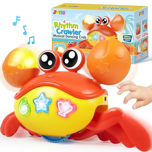 JOYIN Krabbe Babyspielzeug, Musikkrabbe Baby, tanzende Krabbe, Crawling Crab Tummy Time Toy, Geschenk für Geschenk für Neugeborenes Jungen & Mädchen von 0–6, 6–12 und 12–18 Monaten