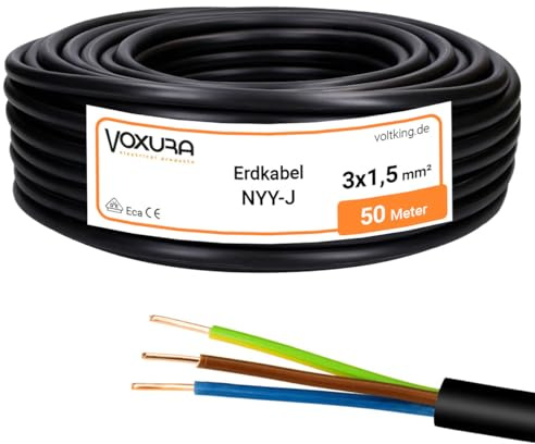 NYY-J 3x1,5 mm² 50m Ring Erdkabel Stromkabel Kupfer | Verlegung im Freien Erdreich
