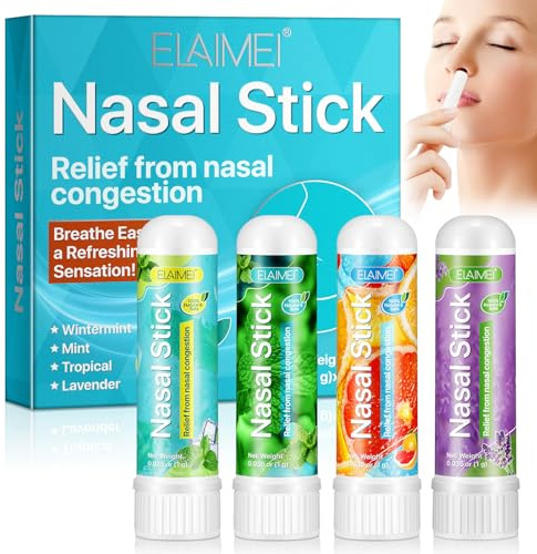 Lezehea 4 Stück Nasal Stick, Riechstifte für ätherische öle, Minze-Aromatherapie-Naseninhalator, Bietet Frische Kühlung Sensation, Verbessert die Atmung und Steigert Den Fokus