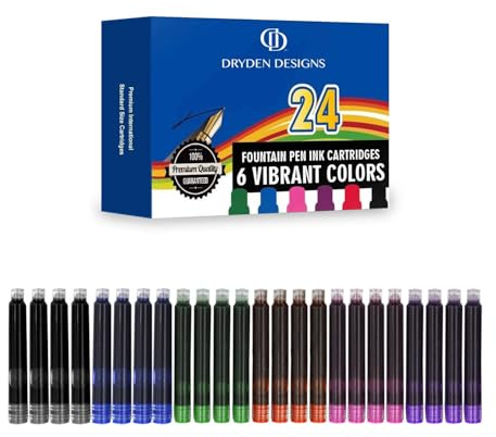 Dryden Füllerpatronen - Schwarz, Blau, Grün, Lila, Rot, Rosa - Kurze internationale Standardgröße - Füllhalter Füllfederhalter Füller
