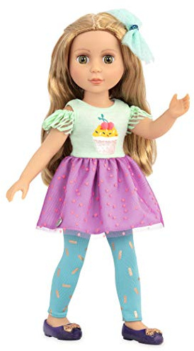 Glitter Girls - Sashka - 36 cm Bewegliche Modepuppe - Blondes Haar & grüne Augen - Cupcake-Kleid mit Haarschleife - Glitzerschuhe & Gepunktete-Leggings - 3 Jahre +