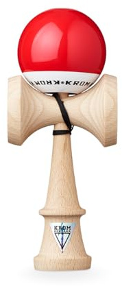 KROM Kendama POP LOL Rot - aus zertifiziertem Buchenholz - Hohe Holzqualität - Für Anfänger und Profis - Pack : Ersatzschnur + Stickers