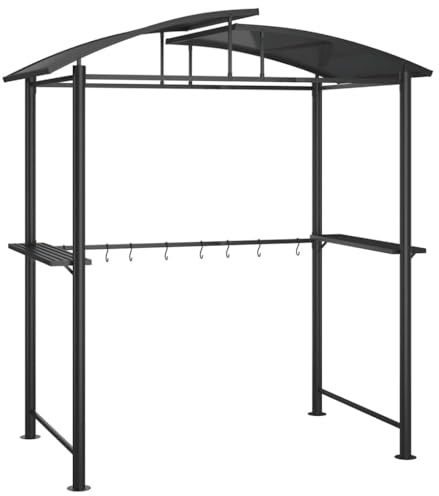 vidaXL Grillpavillon, Grillüberdachung mit Seitenregalen, BBQ Pavillon Stahlrahmen, Gartenpavillon Grillzelt, Anthrazit 210x114x230cm Stahl