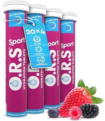 O.R.S Sport Hydration Tabletten mit Elektrolyten, Vegan, Gluten- und Laktosefreie Formel - Lösliche Sports Oral Rehydration Tabletten mit natürlichem gemischtem Beerengeschmack, kalorienarm, 80