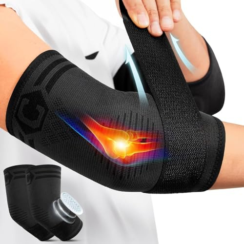 CAMBIVO Tennisarm Bandage 2er Pack, Ellenbogen Bandagen Herren mit Polster | Ellenbogenbandage Damen mit verstellbarem Riemen & Gel-Pads für Golferarm, Sehnenentzündung, Krafttraining und Alltag