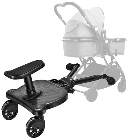 Buggy Board mit Sitz für Alle Kinderwagen | Universal Trittbrett & Kiddy Board mit 360°-Drehung | Stabiles Zweirad für Kinder 2-6 Jahre (25 kg)