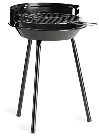 LANDMANN Holzkohle-Rundgrill | Mobiler Holzkohlegrill | Ideal für 2 bis 3 Personen geeignet | Durchmesser ca. Ø 27 cm | Praktischer Windschutz | Sicherer Stand dank 3 stabiler Beine [Schwarz]