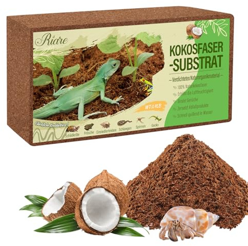 Riare 1 Stück Kokosfaser-Substrat für Reptilien | Premium Terrarien-Bodengrund aus komprimierter Kokosfaser für Schildkröten, Frösche, Schlangen, Einsiedlerkrebse & grabende Tiere