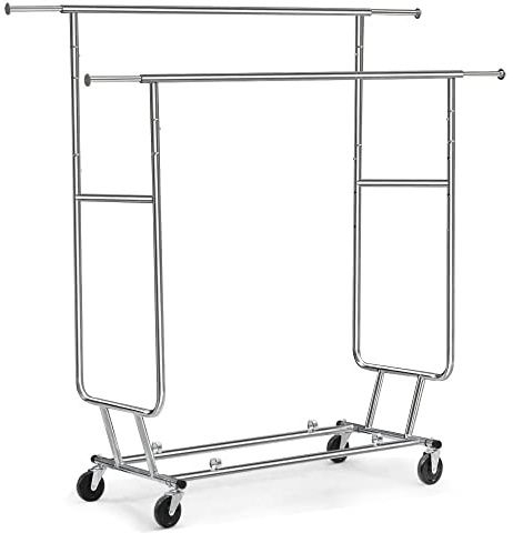 Yaheetech Kleiderständer Garderobenständer mit 2 Kleiderstange Ausziehbar | Freistehender auf Rollen, Höhenverstellbar Kleiderbügel bis 130 KG belastbar für Schlafzimmer, Ankleidezimmer & Waschküche