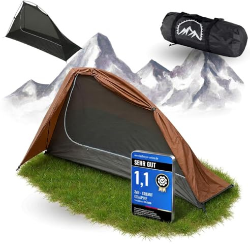 GOALPINE® EREMIT Zelt für 1 große Personen | wasserdicht 4000mm | kleines Packmaß | zum Wandern, Bergtouren & Bikepacking | Ultraleicht | 4 Jahreszeiten | schneller aufbau